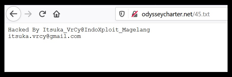 A screenshot of the hacker's content on OdysseyCharter.net